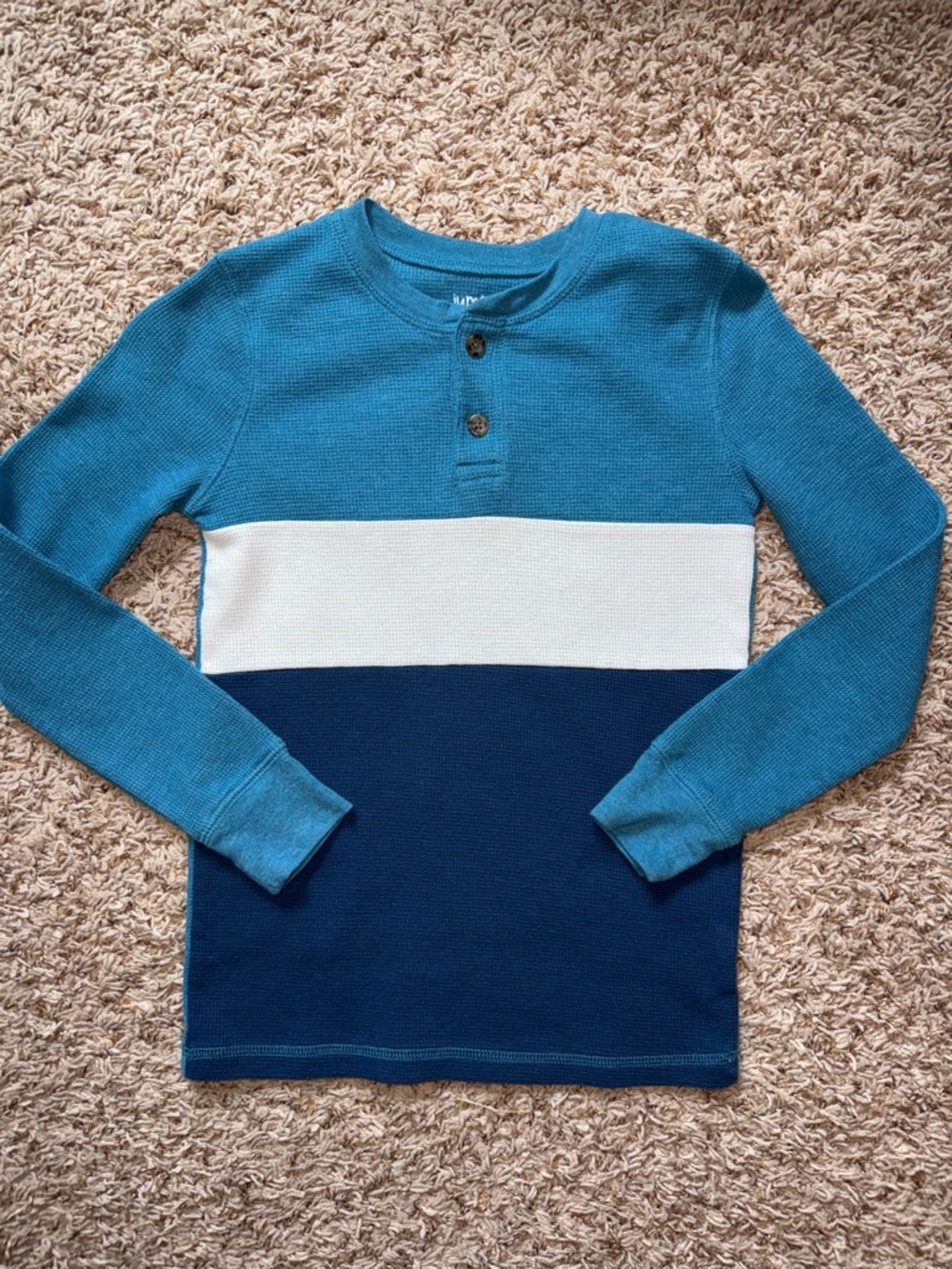 Size 8 boys Jumping Beans bundle of two colorblock waffle knit Henley shirts. - Picture 2 of 9